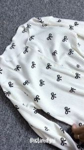 Atasan Wanita Cardigan Waffle Motif Crop Top Premium Lengan Panjang