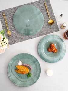 Chinese Style Lotus Leaf Ceramic Flat Plate Deep Dish Hotel Catering Private Kitchen Creative Design Home Use round Reversible