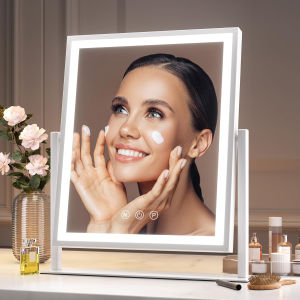 Lighted Makeup Mirror Hollywood Style 3-Color Lighting Dimmable with Smart Touch & 360° Rotation Tabletop Makeup Vanity Mirror