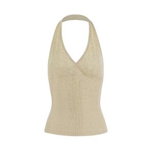 YUEZHONGWEI | Áo ba lỗ không tay ngắn bằng lụa băng kiểu Pháp dành cho nữ mùa hè Áo khoác ngoài ôm vừa vặn gợi cảm Áo chui đầu cổ treo