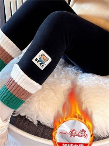 New Autumn Winter Thickened Fleece Lined One-piece Velvet Baby Girls Pants Fashionable Outerwear Cuffed Trousers for Toddlers