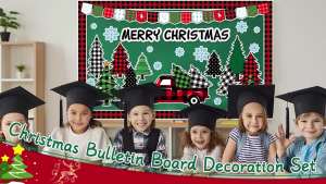 Christmas Bulletin Board Decoration Set Merry Christmas Paper Cutouts Blackboard Border Winter Holiday Classroom Decorations Christmas Tree Bulletin Board for Xmas Holiday School Wall Door Decoration