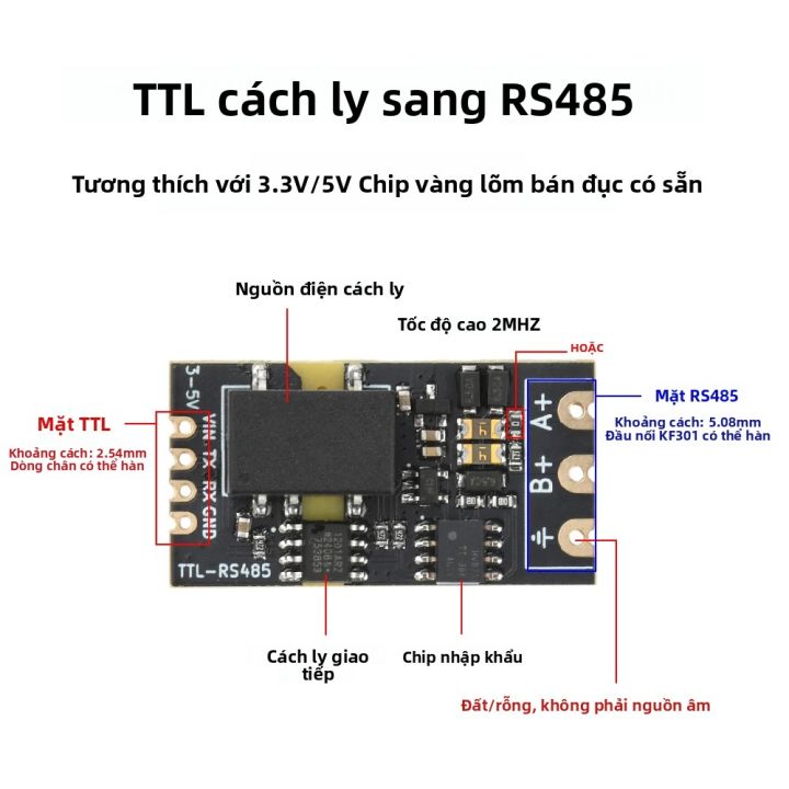 Mô-đun Chuyển Đổi Cấp Độ TTL Sang RS485 Cách Ly DC 3.3V/5V, Cổng Nối ...