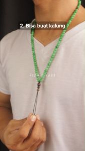 Kalung Tasbih Kecil Pria Wanita Keren Batu Kristal Giok Hijau Asli Original 99 Butir