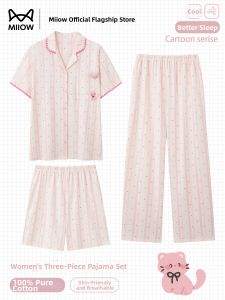 MiiOW | Pure Cotton Summer Thin Cute Three-Piece Pajamas Set