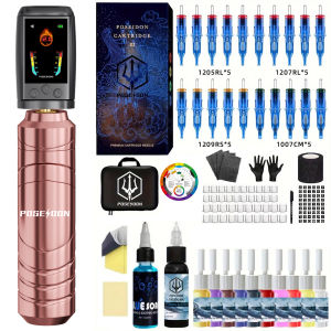 Tattoo Kit POSEIDON Color Screen Tattoo Pen Kit For Permanent Makeup Tattoo Machine Kit Pink Tattoo Power Supply Tattoo Kit