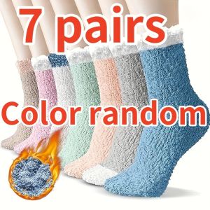 3/5/7 Pairs of Womens Colorful Coral Fleece Mid Tube Socks Winter Thick and Warm Full Foot Coverage Soft Home Socks Sleep Socks