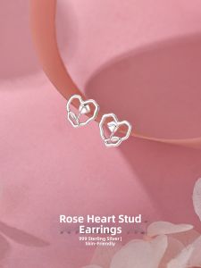 Lnieer | Sterling Silver 999 Heart Rose Ear Jewelry