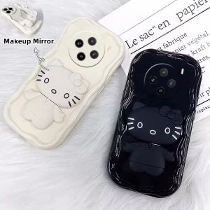 การ์ตูน เคส Case VIVO X200 Pro X100 X90 X80 T1 Pro VIVOX200Pro 5G เทรนด์น่ารักสุดสร้างสรรค์แฟชั่นป้องกันการตก เคสโทรศัพท์ ด้วย ° หมุนได้360ขาตั้งกระจกแมว2024