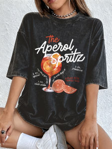 Aperol Spritz Lemon Prints Washed T-Shirts Womens Cotton Oversized T Shirt Summer Soft Short Sleeve Tops Hip Hop O-Neck Clothes