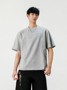 American High Street Heavyweight Design Short Sleeve T-Shirt Men Summer Loose Casual Half Sleeve Youth Fashion round Neck