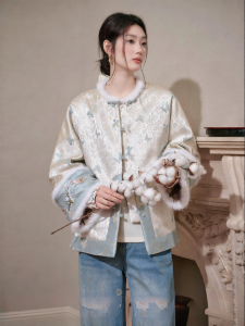 JK＆JS | Embroidered Mink Fur & Brocade Cotton Coat