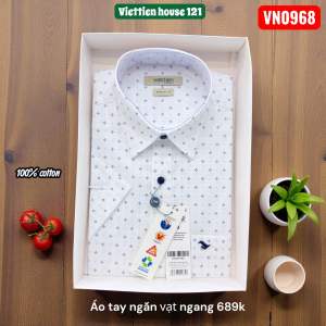 Áo sơ mi Nam Việt Tiến tay ngắn vạt ngang vn0968 vải 100% cotton