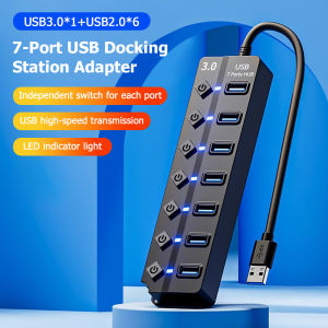 7-Port USB 3.0 HUB with Individual Switches – High-Speed Splitter External Power 30cm Cable⚡PH deliveryIn stock⚡