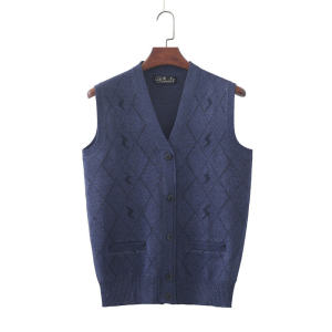plus Size V-Neck Embroidered Single Button Vest Spring Autumn Dad Sweater Loose Fit Senior Mens Fashion Casual Knitted Waistcoat