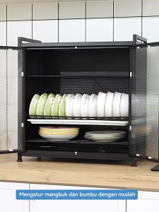 Kitchen Microwave Oven Shelf Multifunctional Dustproof Cabinet Door Dish Rack Rice Cooker Oven Storage Rack With Tray Rak Dapur