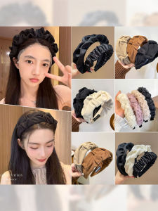 Wide Edge Pleated Hairband Women High Forehead Face Wash Hair Clip Elegant Autumn Winter Women Style Headwear Ornament