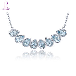Lohaspie Jewelry Genuine 2.64 Carats Solid Sterling Silver 925 Pendant Natural Aquamarine Pendant 925 Silver Pendant With Real Stone Aquamarine Pendant For Women Silver 925 Jewelry
