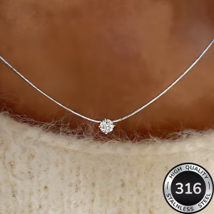 Dây Chuyền Mặt Dây Chuyền Zircon Tối Giản Bằng Thép Không Gỉ Mạ Vàng Dành Cho Nữ Đá CZ Trong Suốt Hình Tròn Chống Xỉn Màu Phụ Kiện Mặt Dây Chuyền Nhỏ Nhắn.