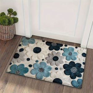 VIKAMA 3D Floral Bathroom Mat Soft and Non-Slip Bath Door Mat Indoor and Outdoor Entrance Carpet Home Decor