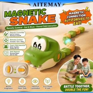 Aitemay Magnetic Snake Game RC Car - 2 Pack Remote Control Rechargeable Educational Puzzle Toy for Kids Parent-Child Interactive STEM Gift