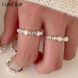 Asymmetrical Beads Pearl Elastic Cord Rings for Women Girl Y2K Korean Fashion Jewelry