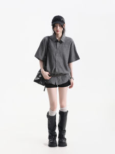zuocisankon | Distressed Texture Multi-color Plaid Short Sleeve Shirt