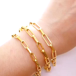 Rantai Tangan Paper Clip Fesyen Plain Kosong Emas 916 Yon Hing