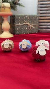 【H】1Pcs Little Sheep Ornament Christmas Tree Decoration Wool Animal Pendant Handmade Wood Accessory For Home Christmas