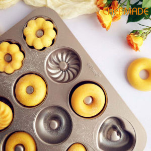 CHEFMADE 12 Cup Non-Stick Donut Pan Mini Pumpkin Shaped Whirlwind Heart Shaped Doughnut 4 Fancy Cake Mold WK9288