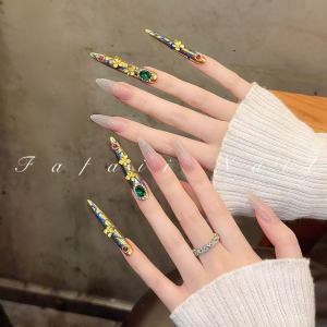 Fafaii Pure Handmade Palace Style Nail Tips White Enhancing Luxury Wearable Nail Art Traditional Chinese Ladylike Design