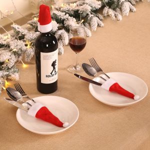 【On Sale】10Pcs Christmas Wine Bottle Cover Santa Claus Bottles Decoration with Hat Xmas Home Party Ornament Table Decor