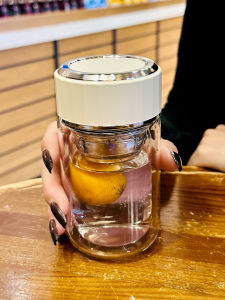 Portable Mini High Borosilicate Glass Tea Cup for Women Dual Layered Heat Resistant Water Cup Korean Style Transparent Design