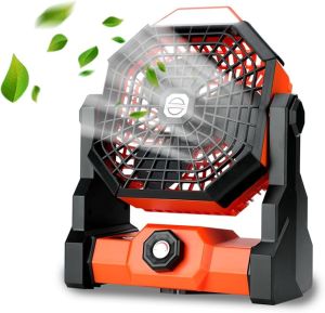 Portable Rechargeable Camping Fan with LED Lantern - 270° Rotation 8 Speeds Dual Motor USB C Battery Operated for Camping Travel