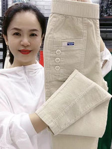 High Waist Corduroy Straight Leg Pants Womens plus Size Thickened Fleece Casual Autumn Winter Trousers Korean Style Commute