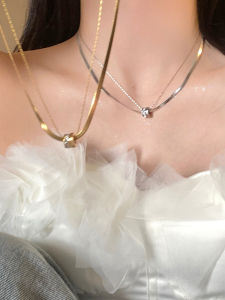 Silver Titanium Steel Necklace Womens Double Layer Snake Bone Chain Pendant Luxury Unique Lucky Charm Ring Accessory