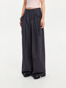 Sweet Bow Tie Pocket Casual Trousers Women High Waist Wide Leg