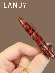 Sweet Cherry Plaid Hair Clips Autumn Winter New Style Side Clips College Style Bangs Edge Clips Hair Accessories Korean Style