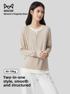 MiiOW | Slimming Long Sleeve Base Layer T-Shirt Womens Loose Fit Cover Belly Basic Style Spring Summer New Arrival Cat Person MiiOW