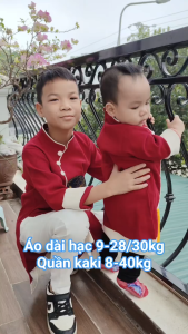 áo dài cách tân áo dài Tết thêu hạc cho bé trai 9-30kg