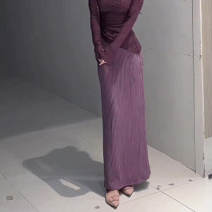 Elegant Purple High Waist Slimming Fashion Set Womens High Waist Luxury New Style Semi-Long Skirt Two-Piece Set