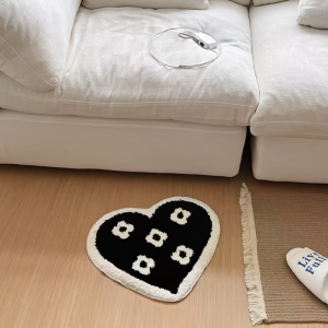 VIKAMA Lovely Heart Shaped Fluffy Mini Rug Non Skid Floor Rug For Coquette Style Apartment Vanity Chair Interior Decoration