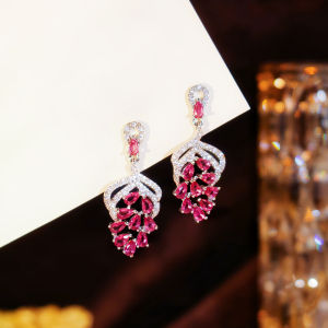 SEQUITO Charming Women Ear Jewelry Pave Setting Red White AAA Cubic Zirconia Grape Shape White Gold Plated Pendant Dangle Drop Earrings SE1062