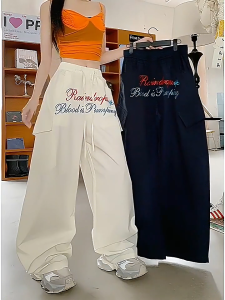 กางเกงลำลอง กางเกงขายาว ทรงหลวม กรีนอักษร สไตล์อเมริกา#1278