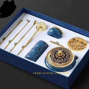 Bộ dụng cụ tạo khuôn đốt bột trầm bằng đồng nguyên chất màu xanh( tặng kèm bột dẫn nhiệt và trụ đồng cài tháp nha g)