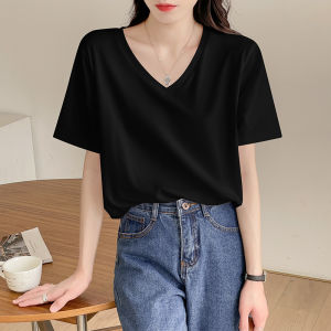 Wide Loose Shoulder Half Sleeve Chicken Heart Collar Solid Color Top T-shirt