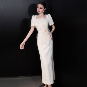 Phoebe Three-Dimensional Acetate Floral Dress Womens Summer Fashion Slim Fit Square Neck Dress Elegance Feminine Style