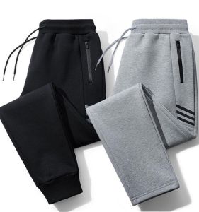 Casual Fleece Lined Mens Sweatpants Thick Pockets Zipper Long Trousers Spring Autumn Winter Leisure Brand Youth Popular