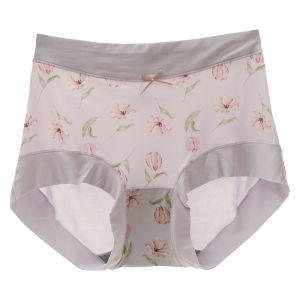 FARCENT Middle-Aged Womens Print Underwear Ice Silk Modal Patchwork High Waist Plus Size Antibacterial Cotton Crotch Briefs Autumn