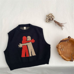 Cute Cartoon Knitted Cotton Vest for Kids Spring Autumn Casual Overhead Style Boys Girls Vests In-Middle Children Fashionable